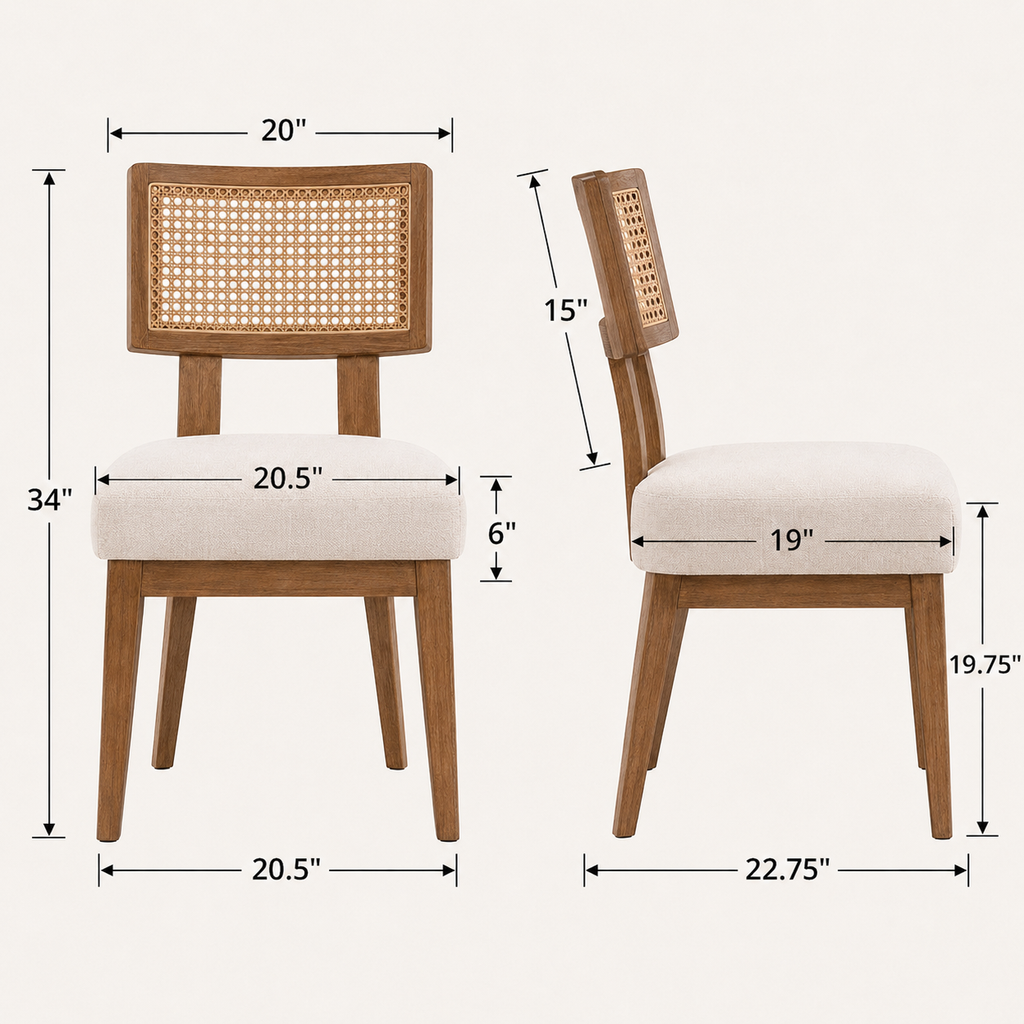 Cane Back Dining Chairs, Set of 2