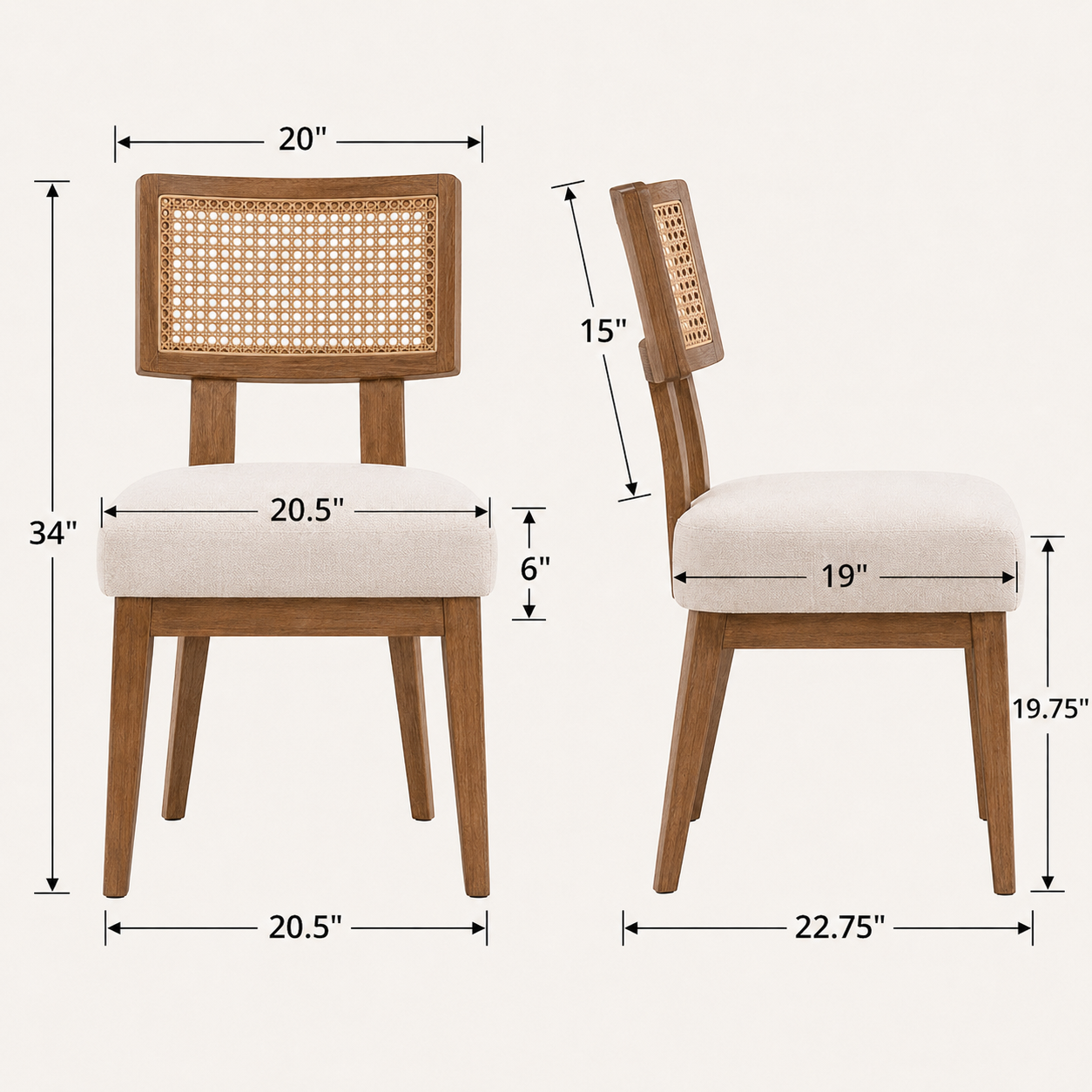 Cane Back Dining Chairs, Set of 2