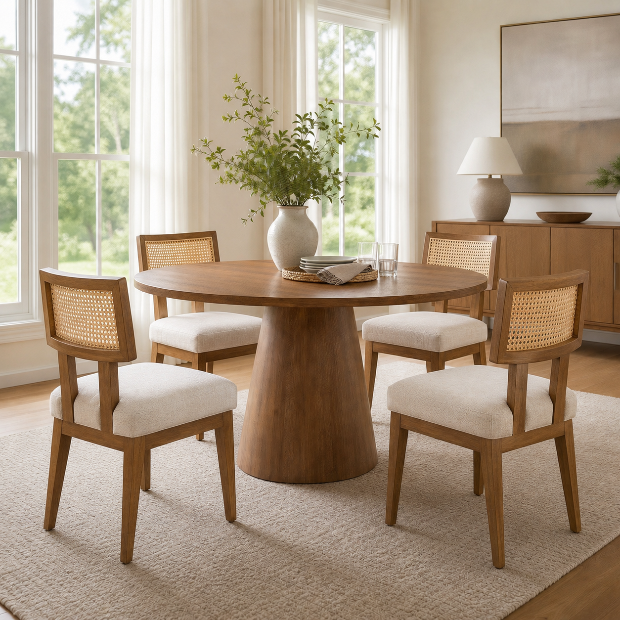 Cane Back Dining Chairs, Set of 2