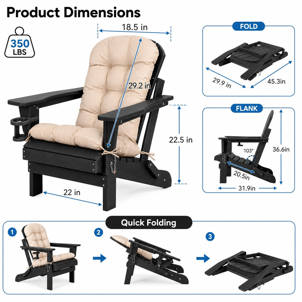 Folding Outdoor Adirondack Chairs, Set of 2 - dimensions