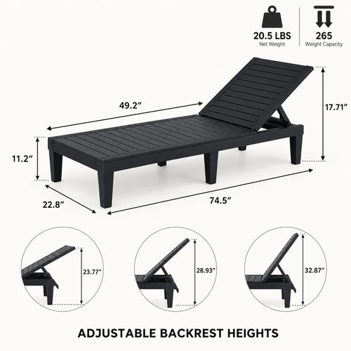 Adjustable Outdoor Chaise Lounges, Set of 2 - dimensions