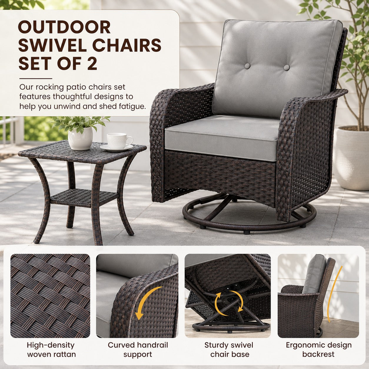 Outdoor Swivel Rocking Chairs, Set of 2 - details