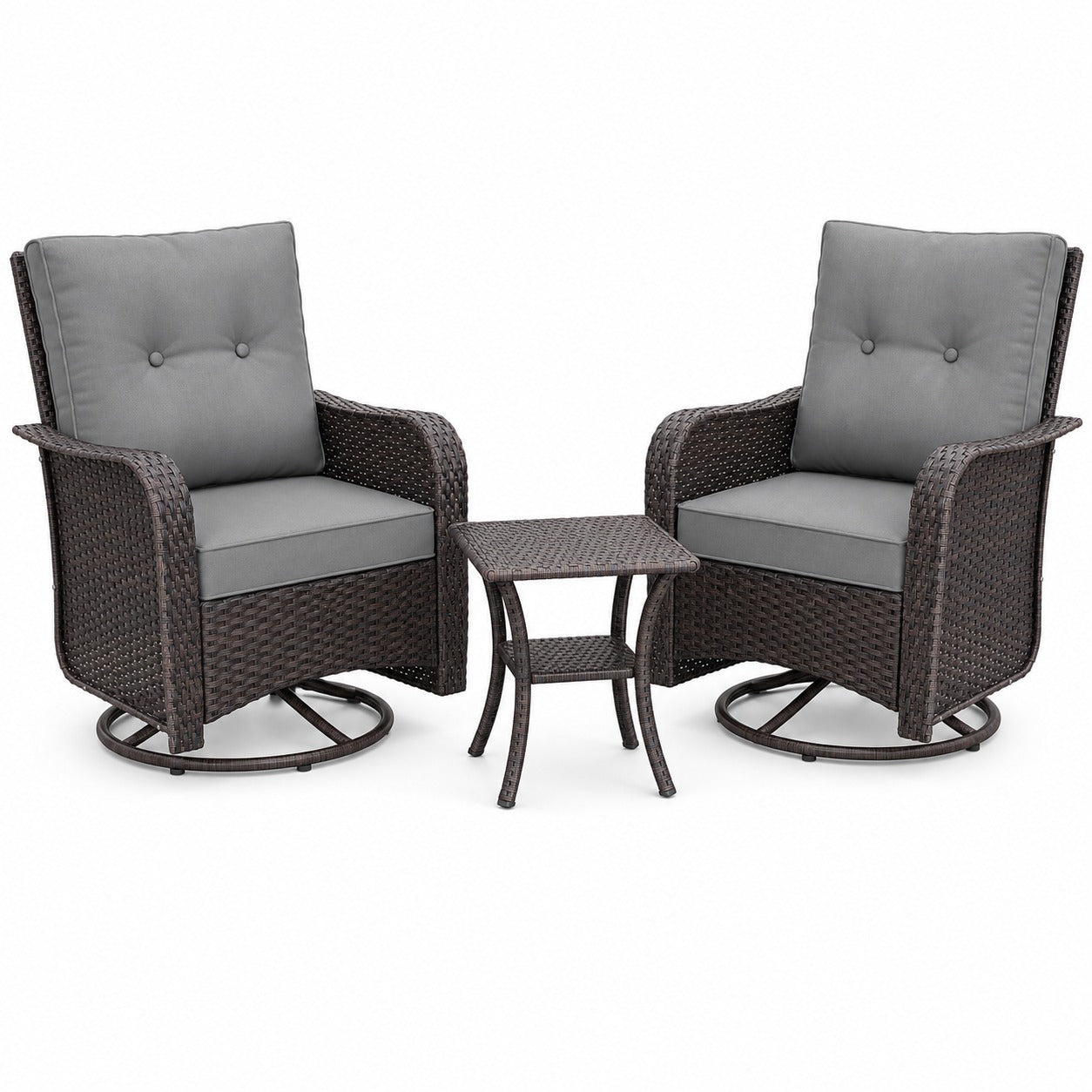 Outdoor Swivel Rocking Chairs, Set of 2 - Gray Cushion