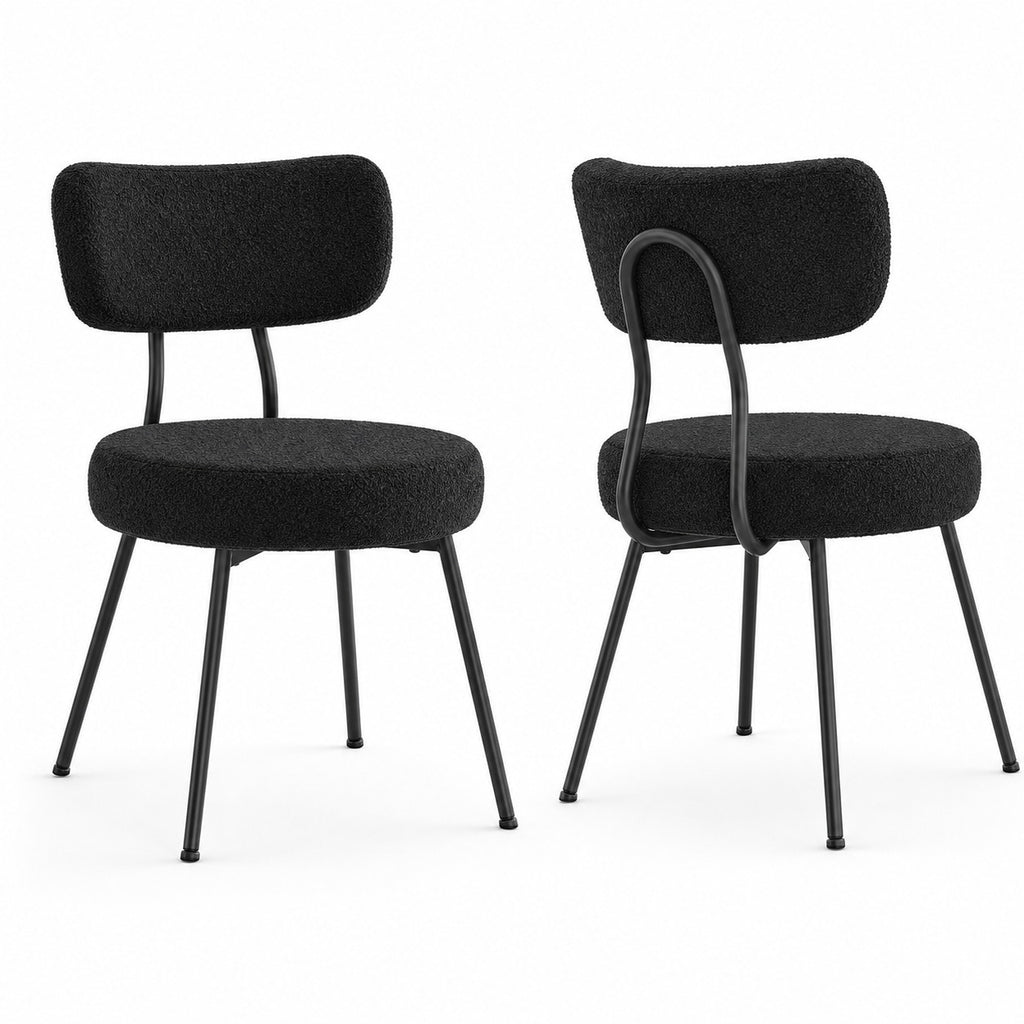 Curved Boucle Dining Chairs, Set of 2