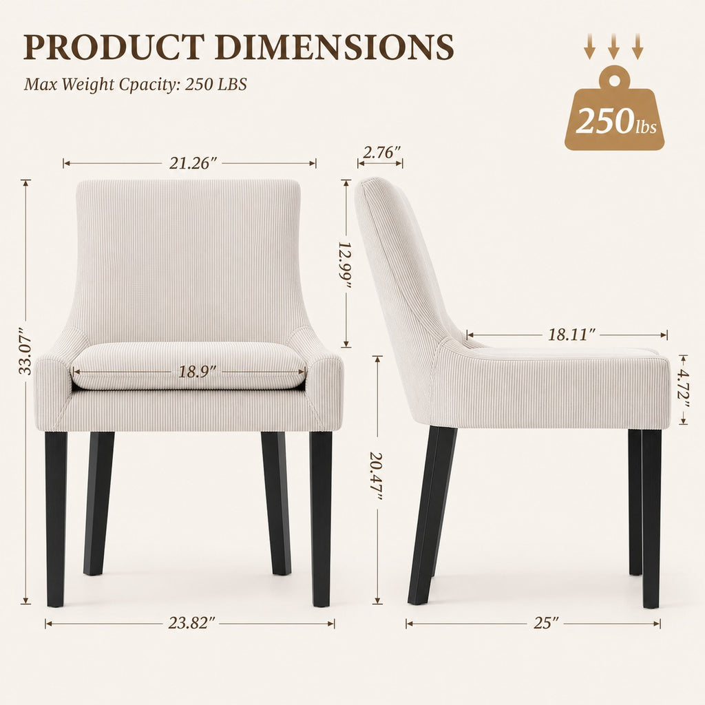 Soft Upholstered Dining Chairs, Set of 2 - dimensions