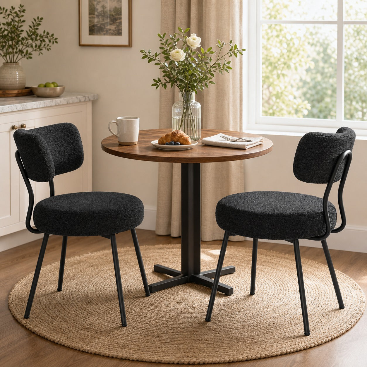 Curved Boucle Dining Chairs, Set of 2 - lifestyle