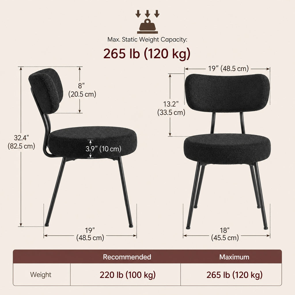 Curved Boucle Dining Chairs, Set of 2 - dimensions