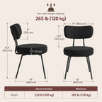 Curved Boucle Dining Chairs, Set of 2 - dimensions