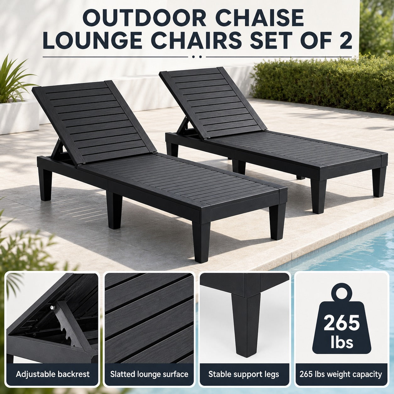 Adjustable Outdoor Chaise Lounges, Set of 2 - details