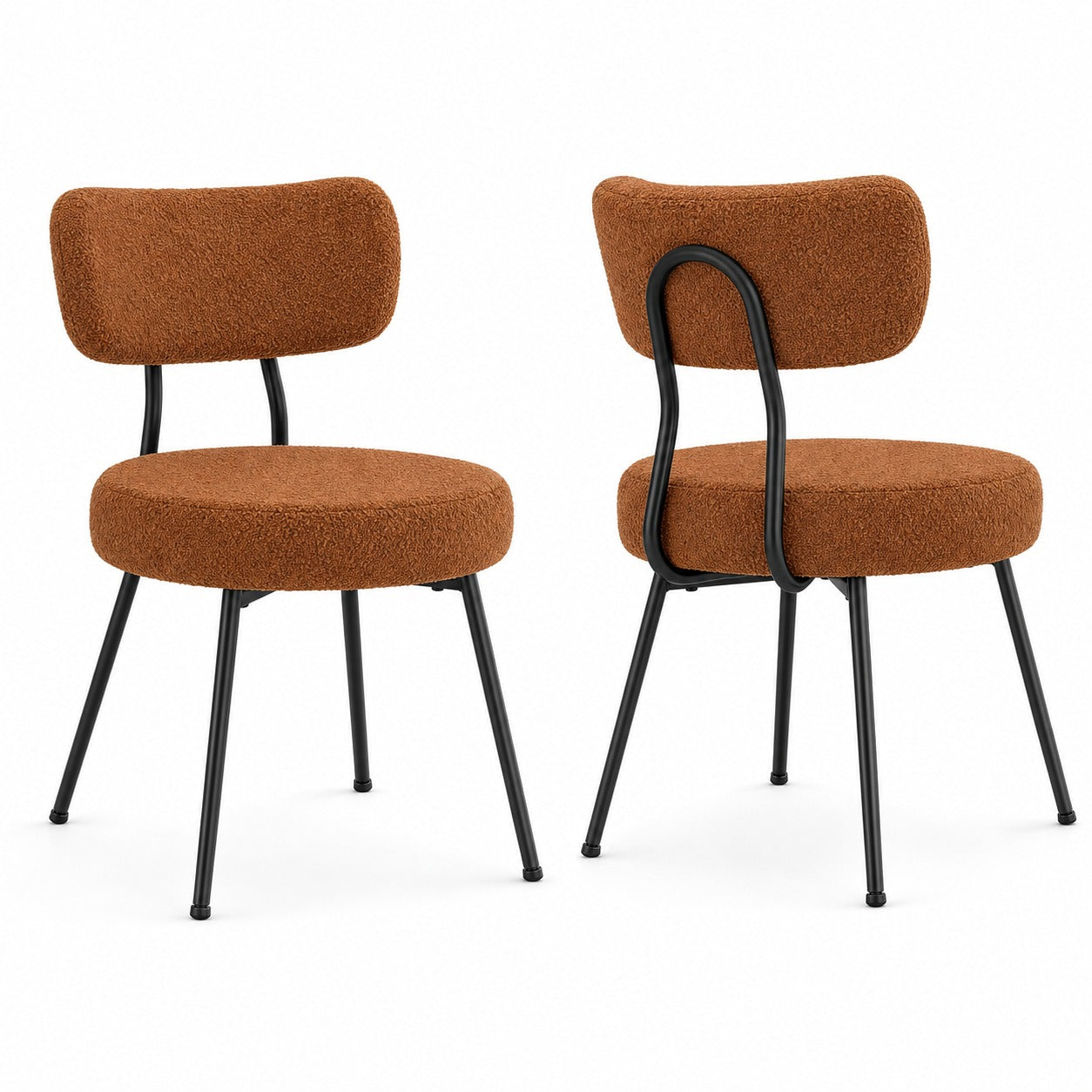 Curved Boucle Dining Chairs, Set of 2 - Caramel Brown