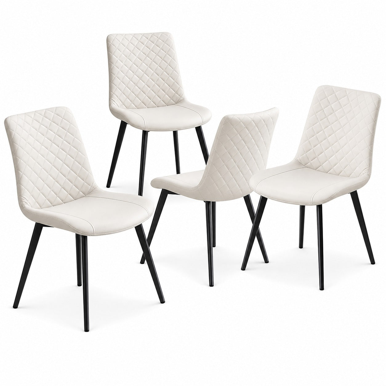 Quilted Faux Leather Dining Chairs, Set of 4 - Cream